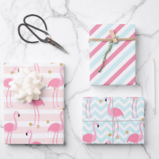 Hoja De Papel De Regalo Patrón trópico rayado rosado Flamingo
