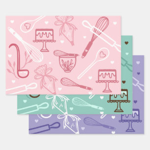 Hoja De Papel De Regalo Patrón Utensil de hormigón y cocción divertidos y 