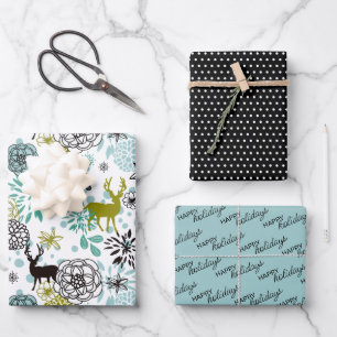 Hoja De Papel De Regalo Patrón Verde azulado Azul Verde Floral Y Arte De C