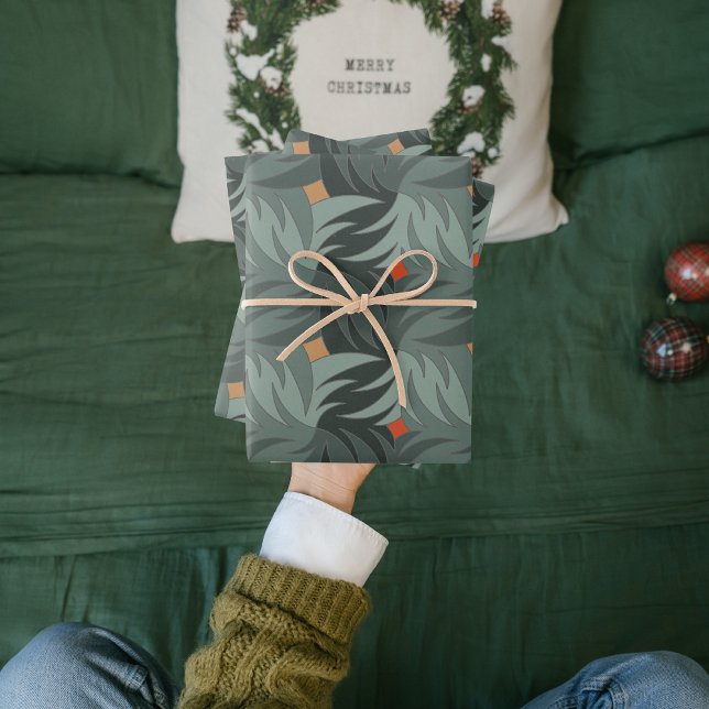 Hoja De Papel De Regalo Patrón verde de los Navidades modernos (Subido por el creador)