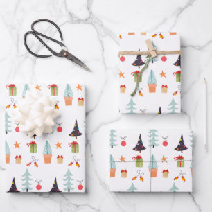 Hoja De Papel De Regalo Patrón verde sabio de los árboles navideños modern