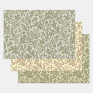Hoja De Papel De Regalo Patrón verde William Morris Thistle Sage
