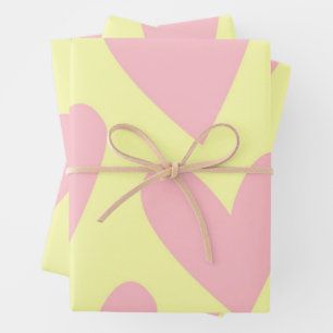 Hoja De Papel De Regalo Patrón Y2K amarillo rosado lindo simple del corazó