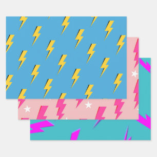 Hoja De Papel De Regalo Patrón Y2K de fondo azul amarillo luminoso