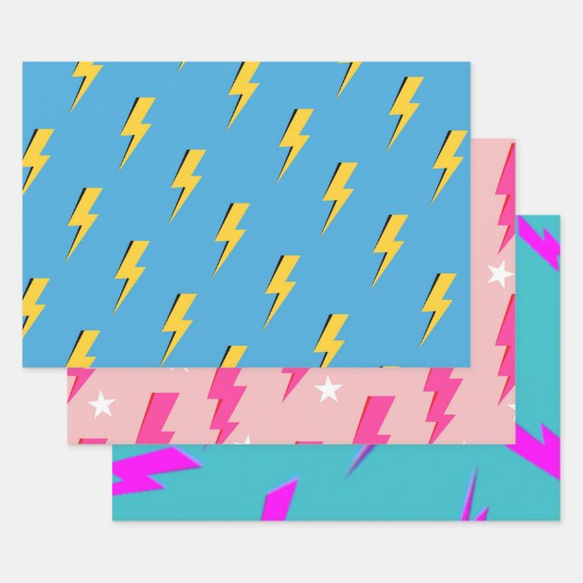 Hoja De Papel De Regalo Patrón Y2K de fondo azul amarillo luminoso (Set)