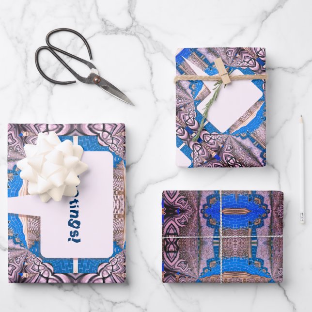 Hoja De Papel De Regalo Patrón y texto facial de diversión psicodélica (Anverso)