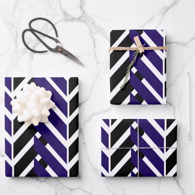 Hoja De Papel De Regalo Patrón Zigzag moderno de Chevron blanco azul (Anverso)