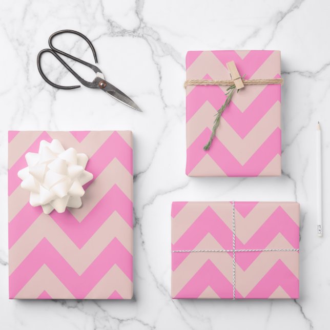 Hoja De Papel De Regalo Patrón Zigzag Peach Y Chevron Rosa (Anverso)