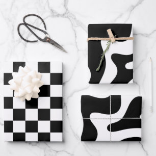 Hoja De Papel De Regalo Patrones abstractos retro en blanco y negro