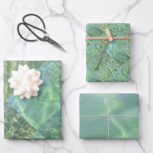 Hoja De Papel De Regalo Patrones acuáticos Aquamarine Seafoam Aqua