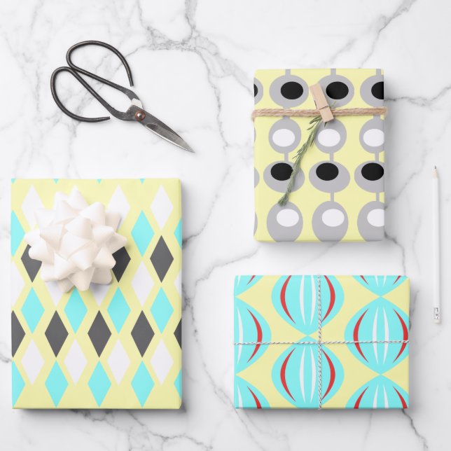 Hoja De Papel De Regalo Patrones atómicos de mediados de siglo (Anverso)