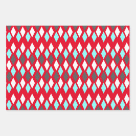 Hoja De Papel De Regalo Patrones atómicos de mediados de siglo en rojo