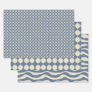Hoja De Papel De Regalo Patrones azul y crema turbios de los Navidades