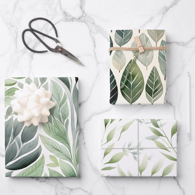 Hoja De Papel De Regalo Patrones botánicos acuarela boho verde salvia (Anverso)