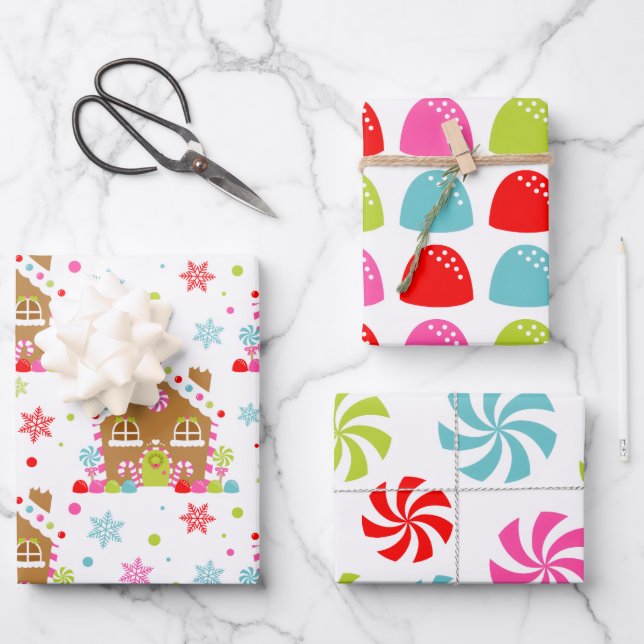 Hoja De Papel De Regalo Patrones caprichosos de dulces de Navidad (Anverso)