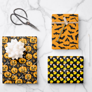 Hoja De Papel De Regalo Patrones clásicos de Halloween - Negro y Naranja