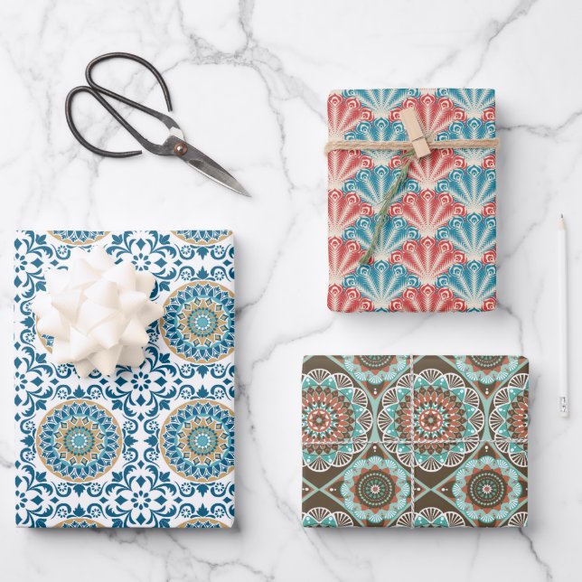 Hoja De Papel De Regalo Patrones de Azulejos Antiguos (Anverso)