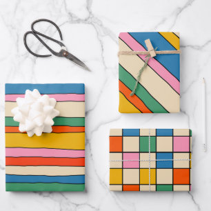 Hoja De Papel De Regalo Patrones de bandas divertidas y coloridas