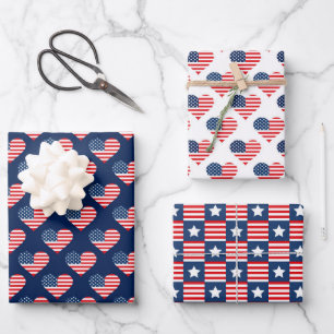 Hoja De Papel De Regalo Patrones de bandera estadounidense rojo, blanco y 