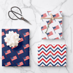 Hoja De Papel De Regalo Patrones de bandera estadounidense rojos, blancos 