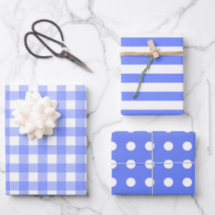 Hoja De Papel De Regalo Patrones de coincidencia azul en blanco Gingham pu
