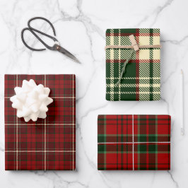 Hoja De Papel De Regalo Patrones de Cuadros Escoceses Navideños de Inviern