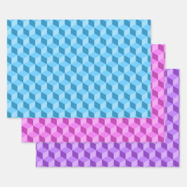 HOJA DE PAPEL DE REGALO PATRONES DE CUBO GEOMÉTRICO DE ROPA PURPLE AZUL BR