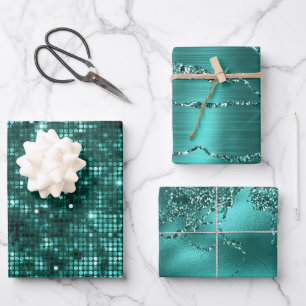 Hoja De Papel De Regalo Patrones de Efecto de Mármol y Brillo Teal Elegant
