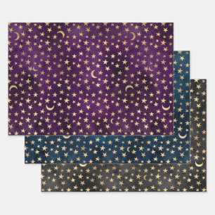 Hoja De Papel De Regalo Patrones de estrellas elegantes de la luna en el c
