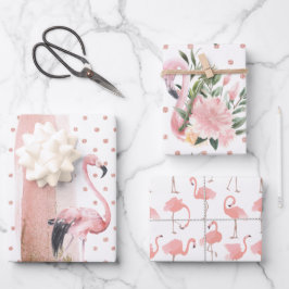 Hoja De Papel De Regalo Patrones de flamencos rosados glamurosos femeninos