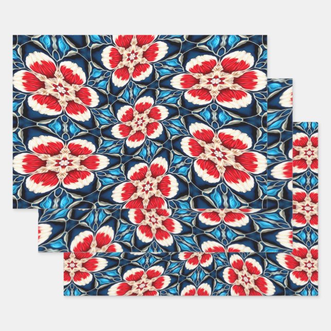 Hoja De Papel De Regalo Patrones de flores de bordado (Set)