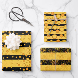 Hoja De Papel De Regalo Patrones de franja de abeja amarillo y negro con e