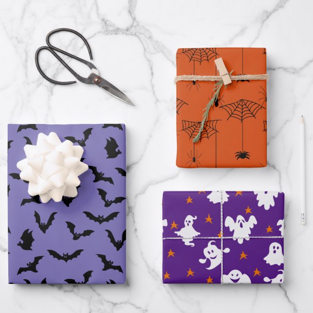 Hoja De Papel De Regalo Patrones de Halloween Ghost Pumpkins Spider Web (Anverso)