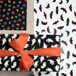 Hoja De Papel De Regalo Patrones de Halloween mezclados con las estrellas 