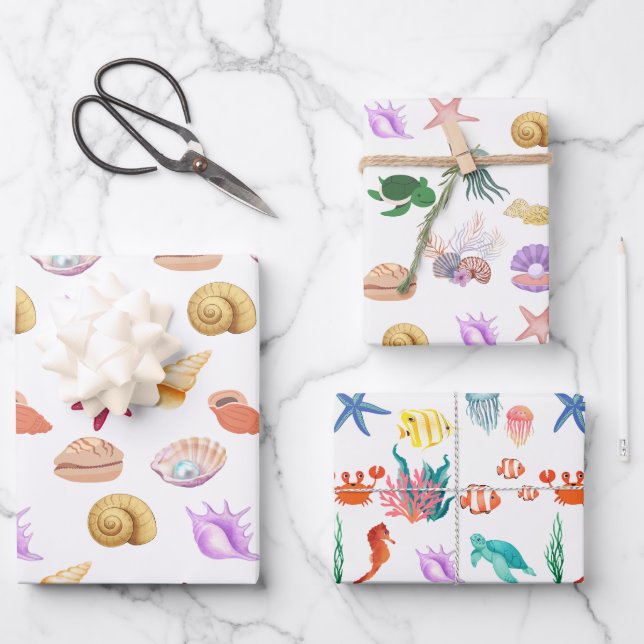 Hoja De Papel De Regalo Patrones de la Casa del Mar Azul (Anverso)