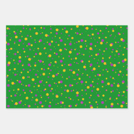 HOJA DE PAPEL DE REGALO PATRONES DE MARDI GRAS PURPURA VERDE AMARILLO