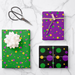HOJA DE PAPEL DE REGALO PATRONES DE MARDI GRAS PURPURA VERDE AMARILLO