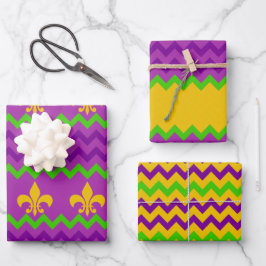 HOJA DE PAPEL DE REGALO PATRONES DE MARDI GRAS PURPURA VERDE AMARILLO