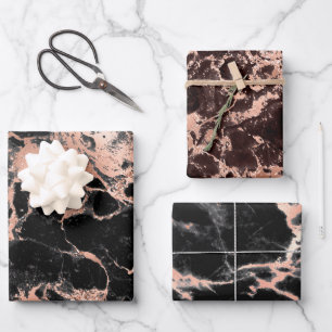 Hoja De Papel De Regalo Patrones de mármol modernos en negro y oro rosa