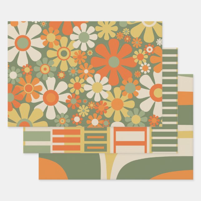 Hoja De Papel De Regalo Patrones de mezcla y coincidencia nostálgica retro (Set)