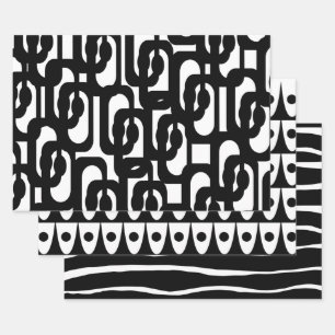 Hoja De Papel De Regalo Patrones de Mod Retro en blanco y negro