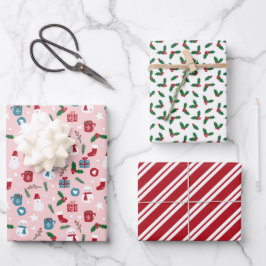 Hoja De Papel De Regalo  Patrones de Navidades acogedores de la Cuta Verde