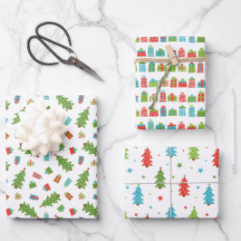 Hoja De Papel De Regalo Patrones de Navidades de Arbol y Regalos de Whimsi