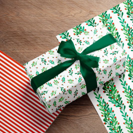 Hoja De Papel De Regalo Patrones de Navidades de Green Twigs & Red Berries