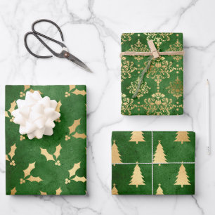 Hoja De Papel De Regalo Patrones de Navidades de invierno verdes y Relieve