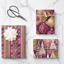 Hoja De Papel De Regalo Patrones de Navidades de oro magenta #12#25#27 ID1