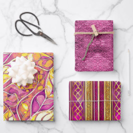 Hoja De Papel De Regalo Patrones de Navidades de oro magenta #2#21#32 ID10