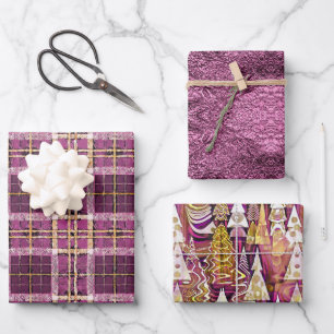 Hoja De Papel De Regalo Patrones de Navidades de oro magenta #7#25#32 ID10