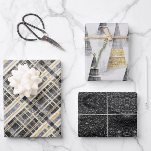 Hoja De Papel De Regalo Patrones de Navidades de oro negro #2#8#32 ID1009