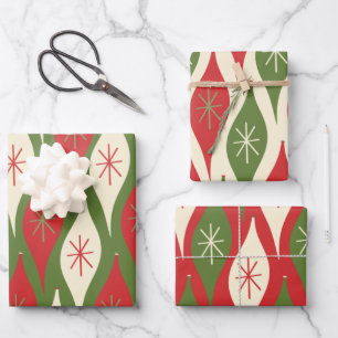 Hoja De Papel De Regalo Patrones de ornamentos retro de navidad atómica de